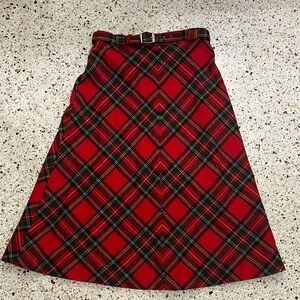 Vintage Prestige of Boston wool midi belted skirt tartan holiday plaid red 4